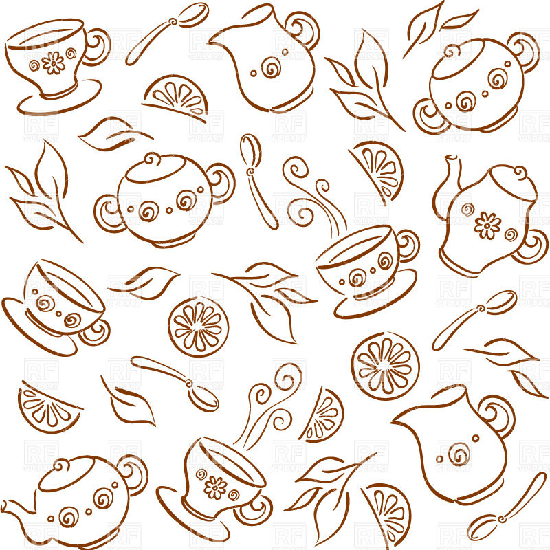 Hand Drawn Tea Things Outlines Of Teapot Cup And Milk Jug Vector