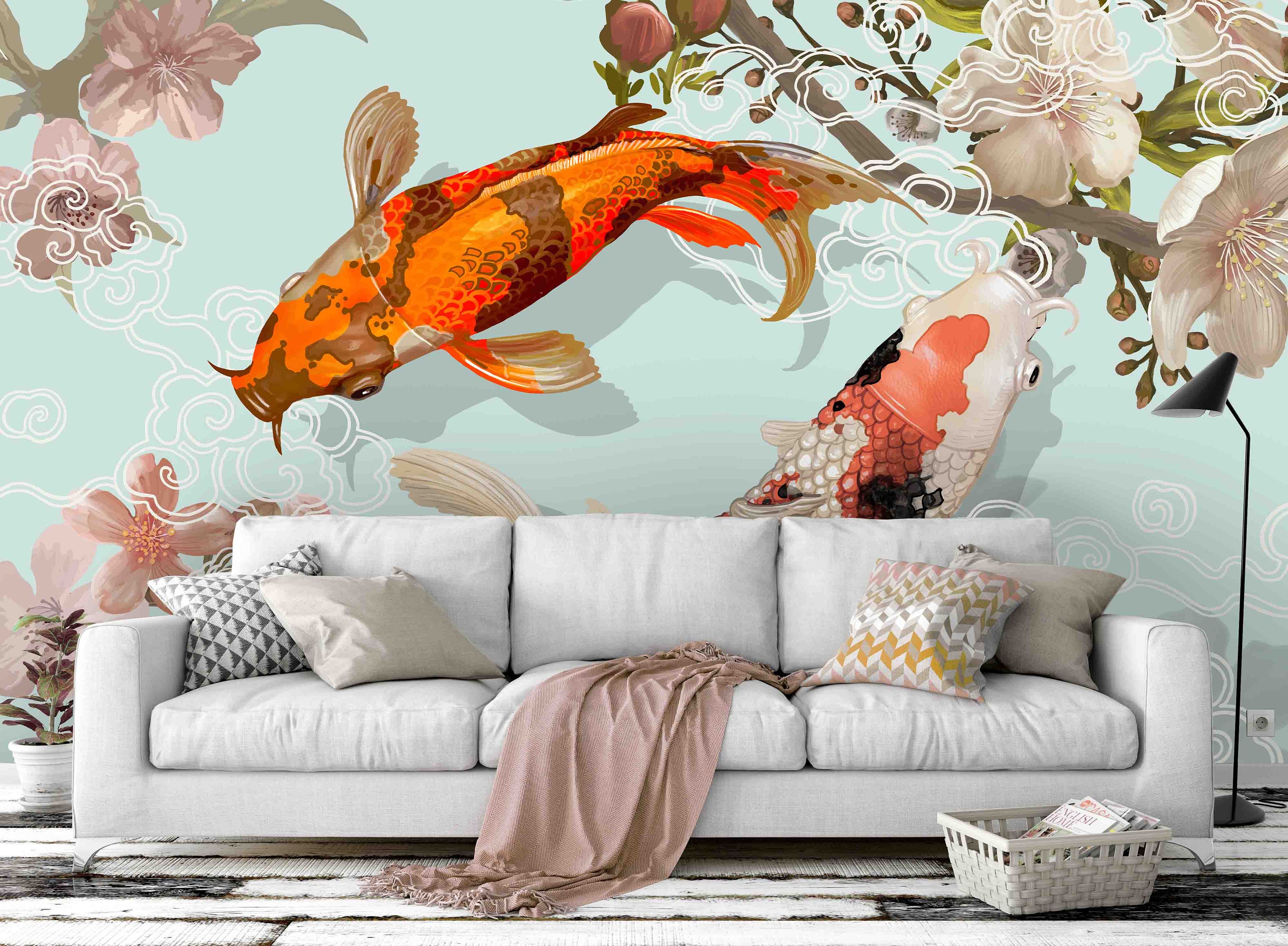 3d Koi Fish Wallpaper Mural Peel And Stick Removable