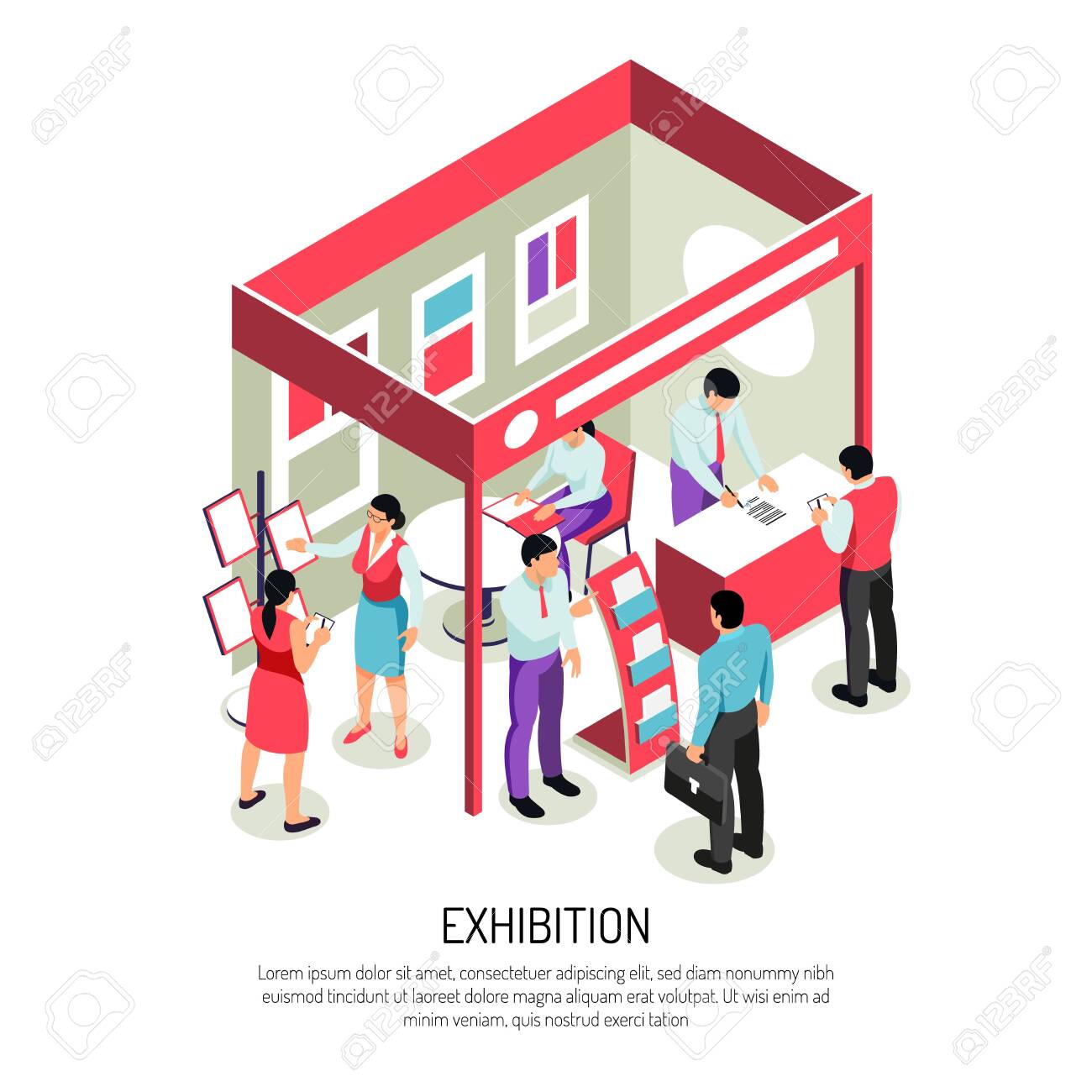 Isometric Expo Background Position With Editable Text And