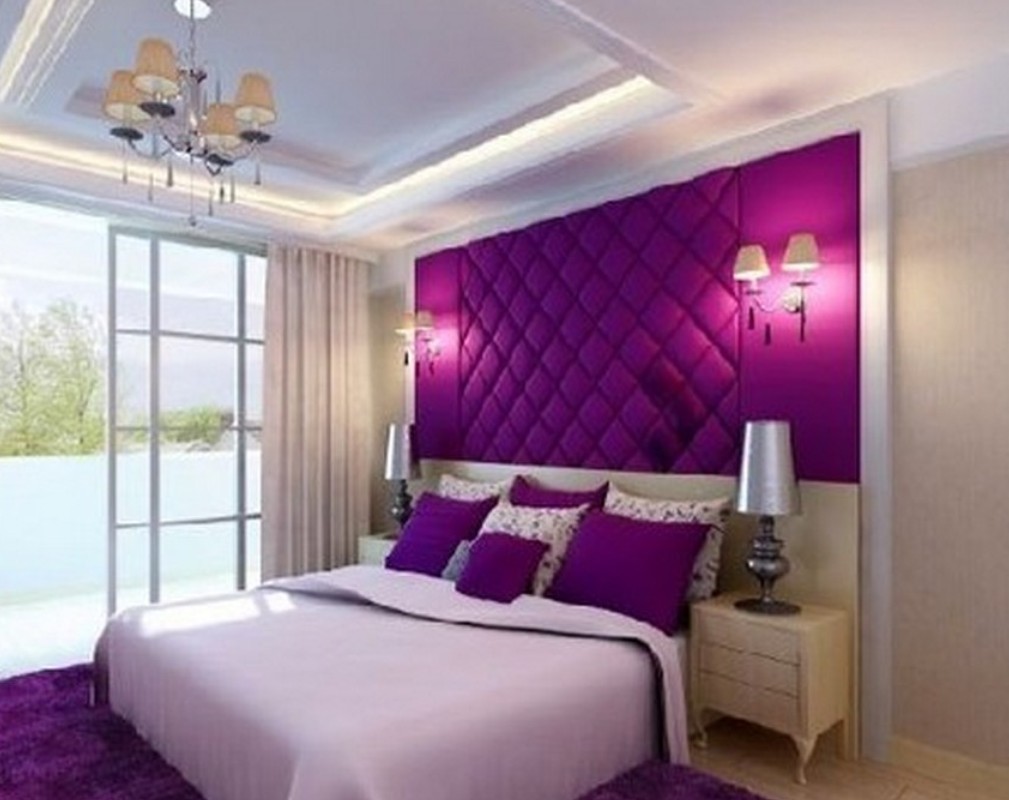 Deep Purple Wall Design For Bedroom Picture