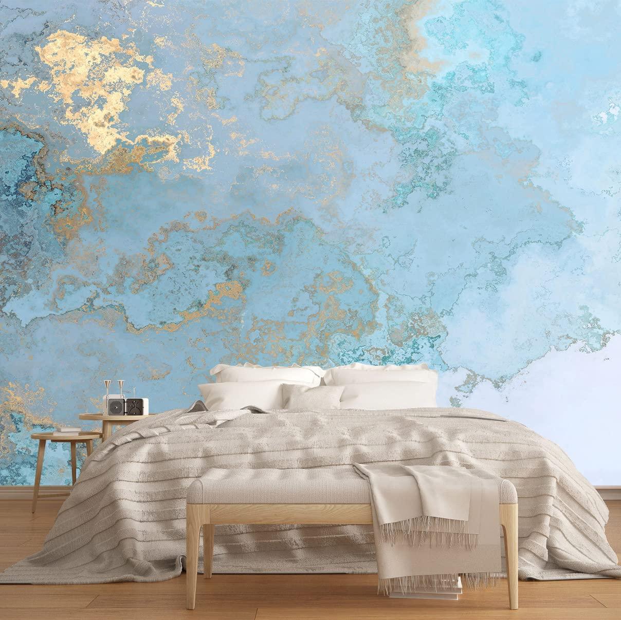 Mfwfm Blue And Gold Marble Wallpaper Abstract Texture Wall Mural