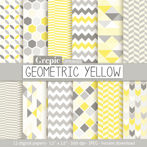 Gray Geometric Patterns And Yellow Digital Paper Background