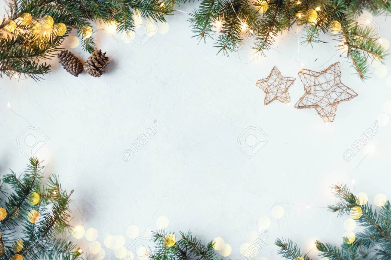Christmas Festive Background Fir Branches Garlands New Year S