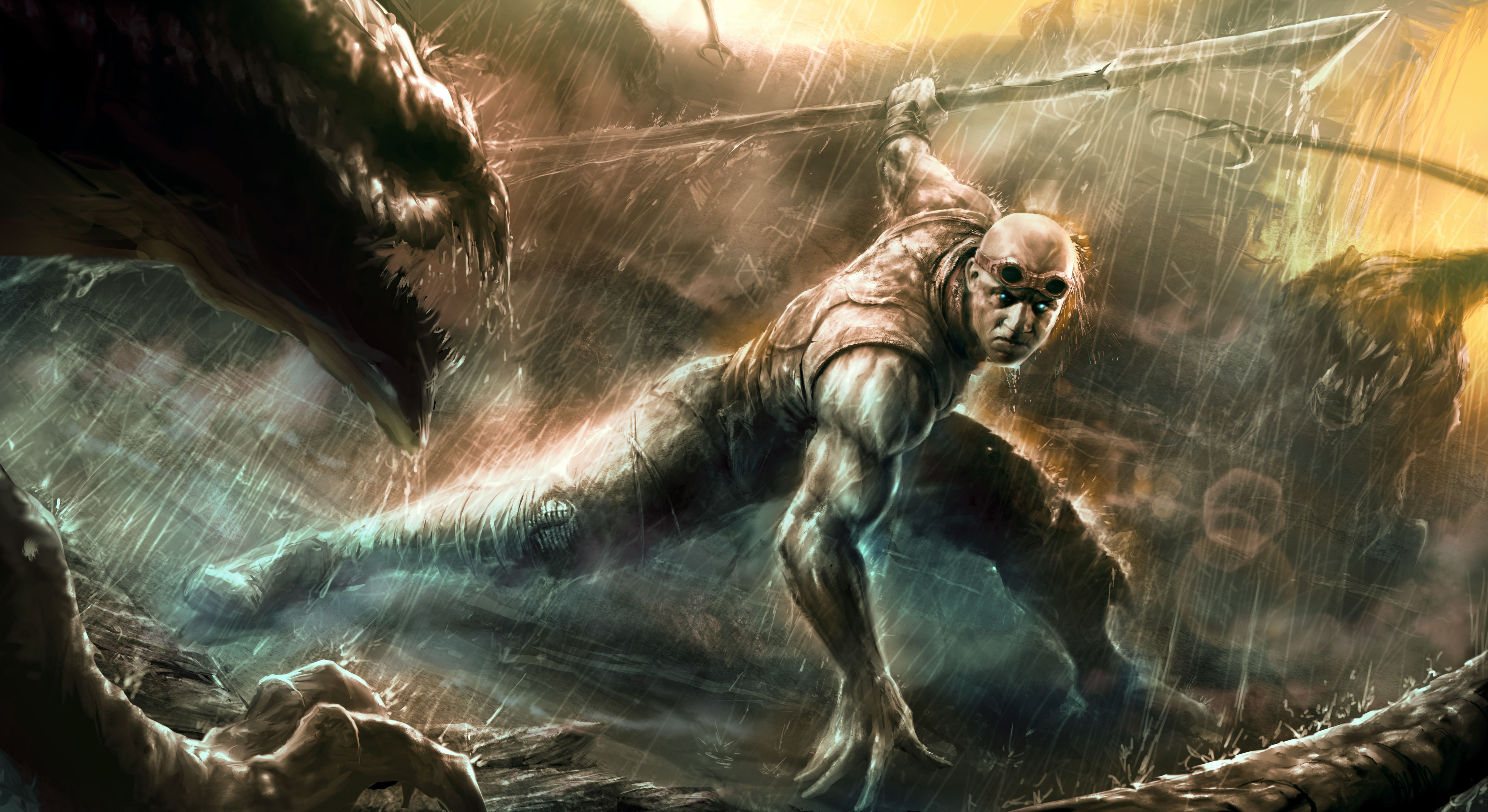 Chronicles Of Riddick Warrior Vin Diesel Men Rain Movies Fantasy