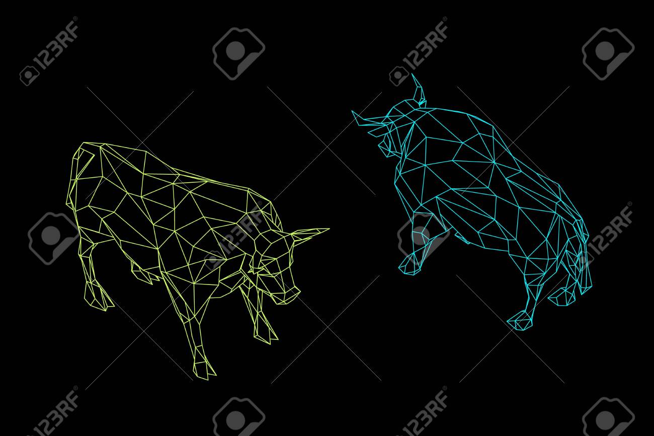 Abstract Polygonal Bull Isolated On Black Background Vector