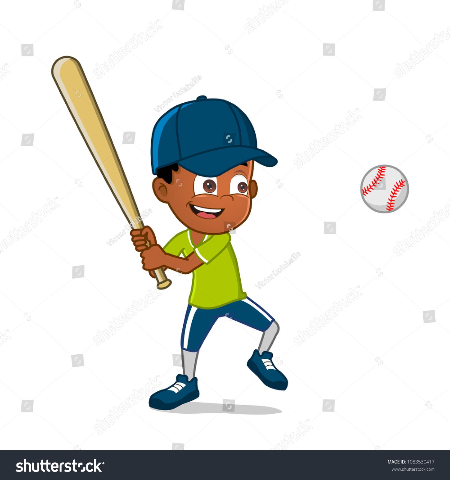 Boy Playing Baseball Cute Cartoon Character Stock Vector Royalty