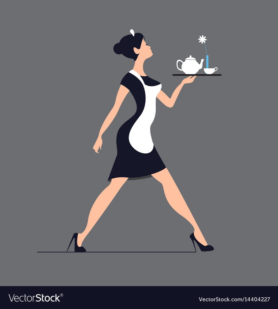 Waitress Silhouette On A Blue Background Slender Vector Image