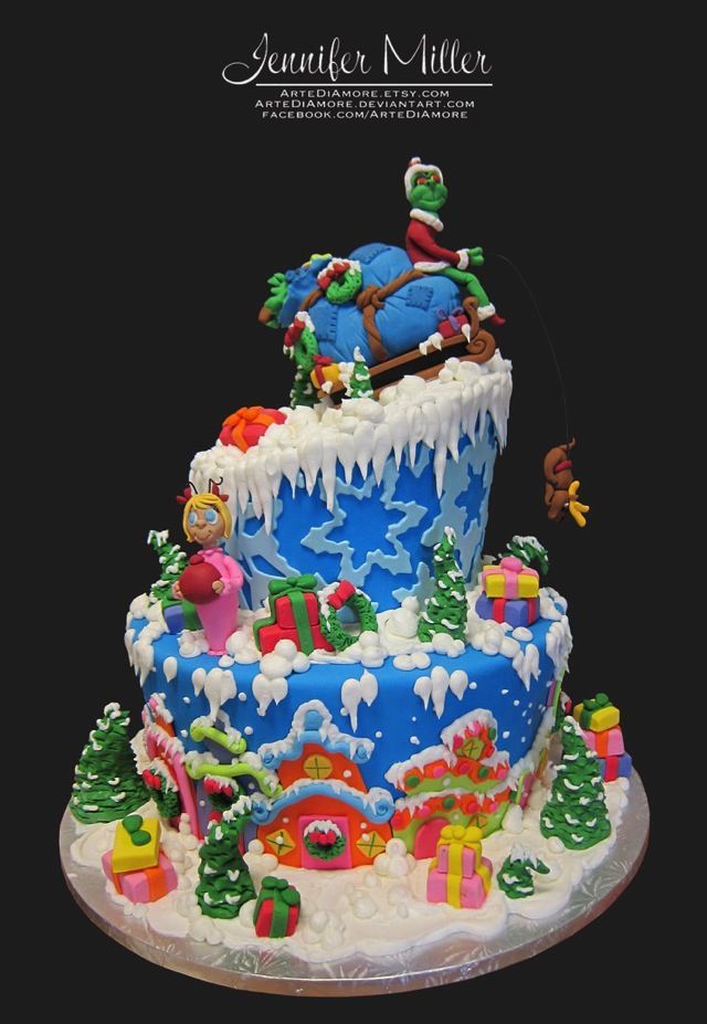 This Cake Has A Blue Snowy Winter Background Covered With Whoville