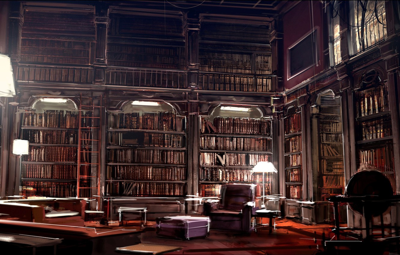 Wallpaper Interior Library Kafka By Gryphart Image For