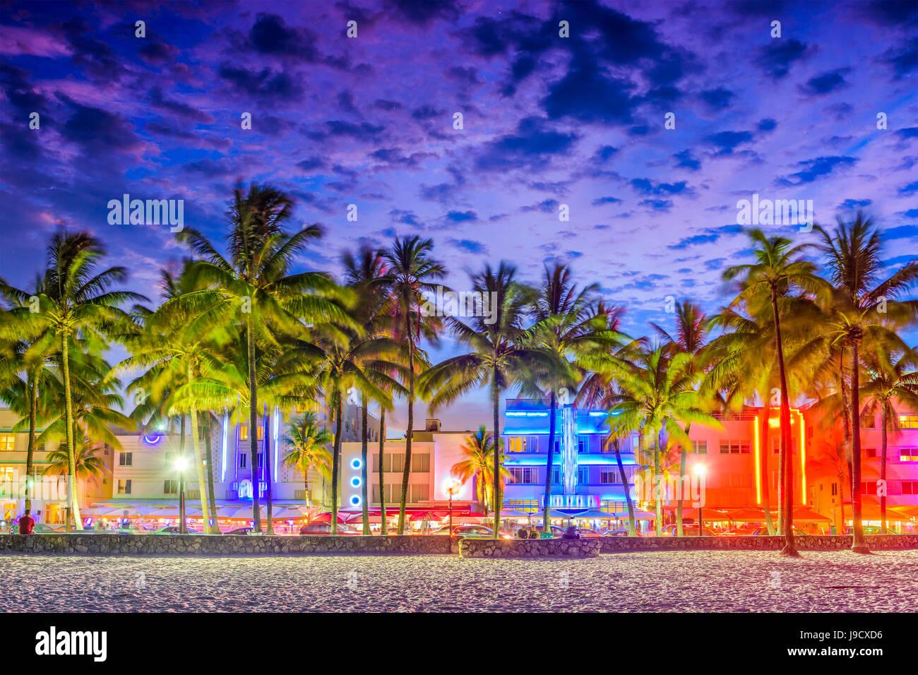 Miami Beach Florida Usa On Ocean Drive At Sunset Stock Photo
