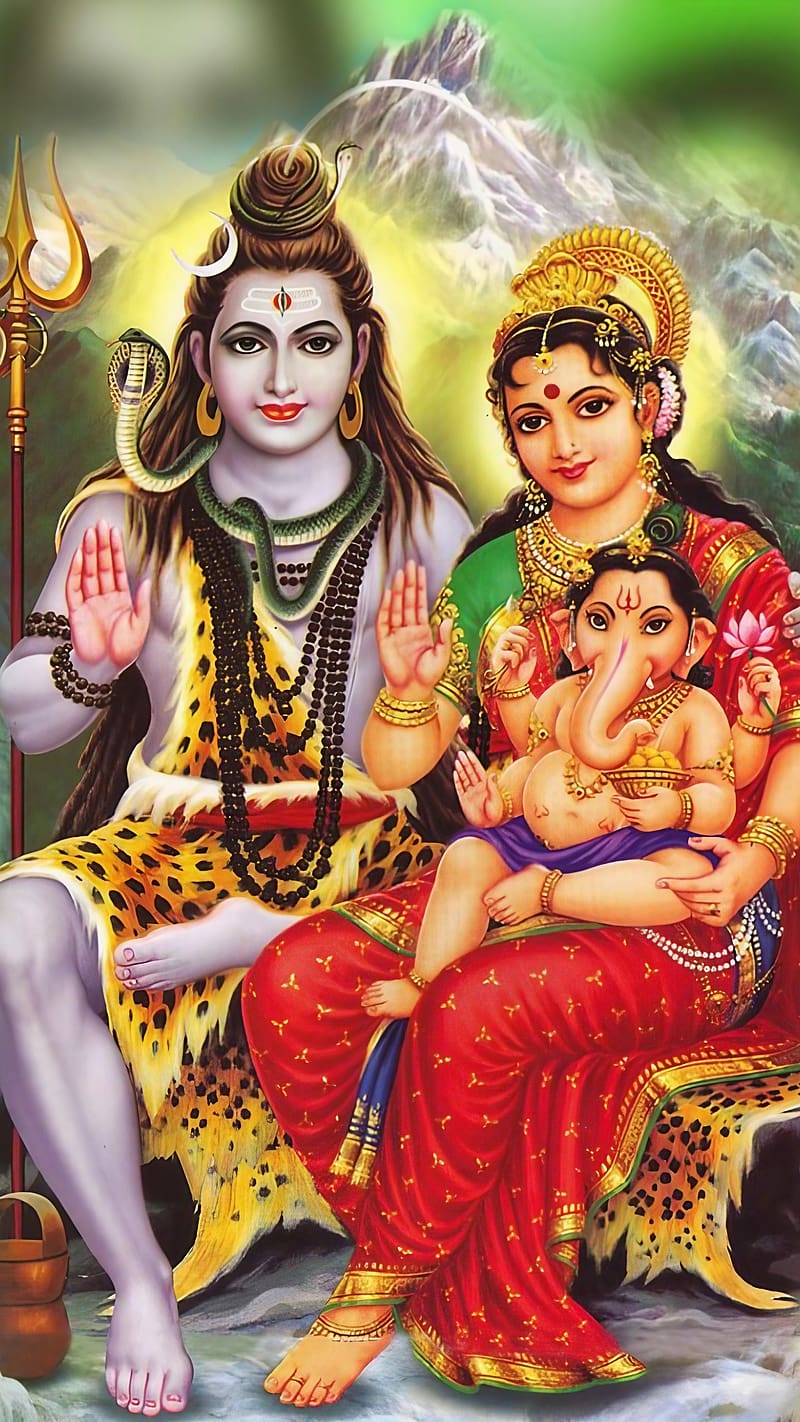Shiv Parvati Ganesh Blessing Wallpaper