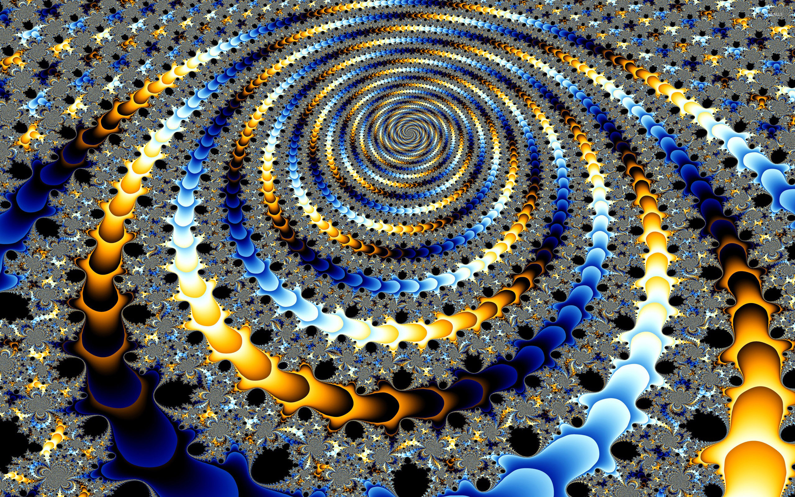 Fractal Blue And Golden Spiral Wallpaper Abstract