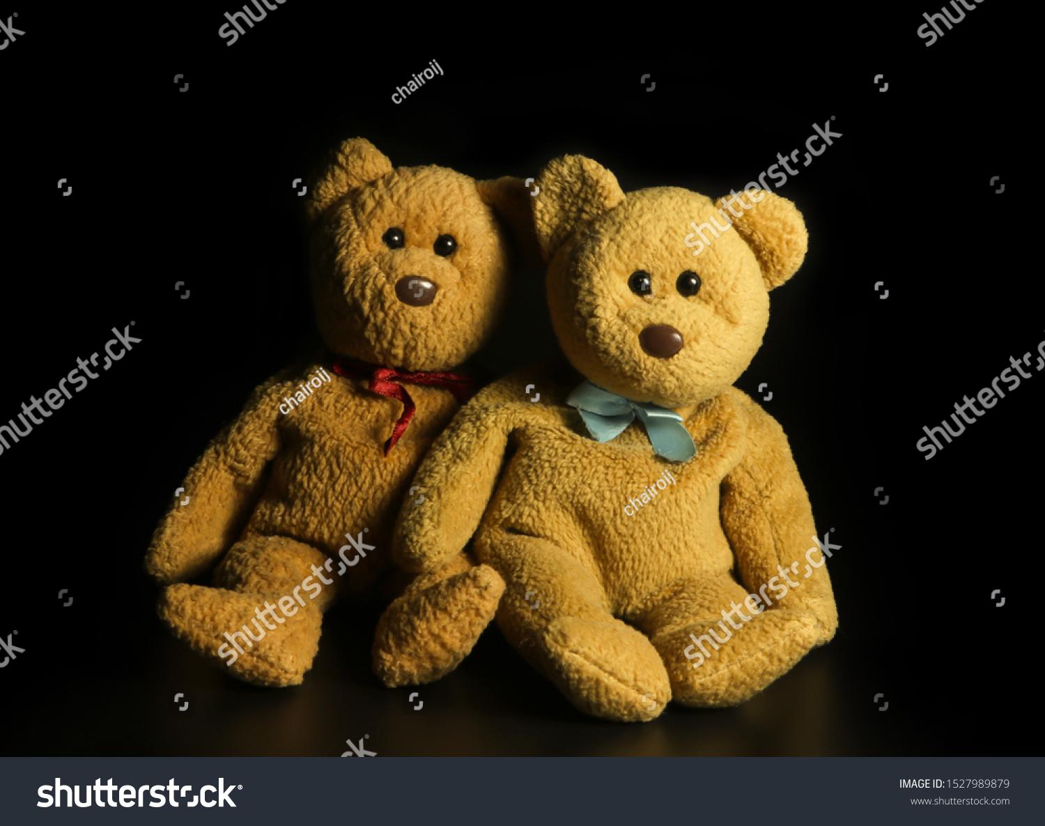 Couple Teddy Bear On Black Background Stock Photo 1527989879