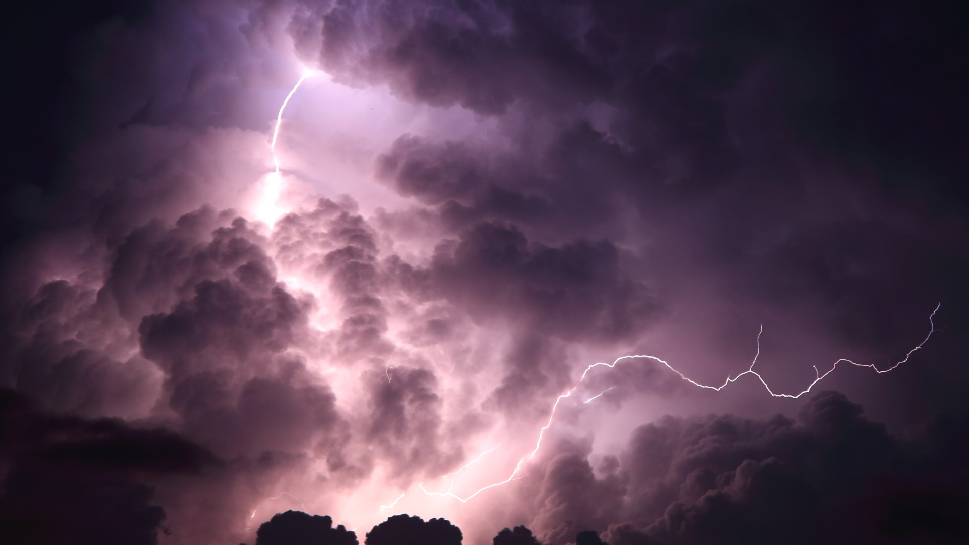 Nature Purple Storm Clouds Night Lightning HD Wallpaper