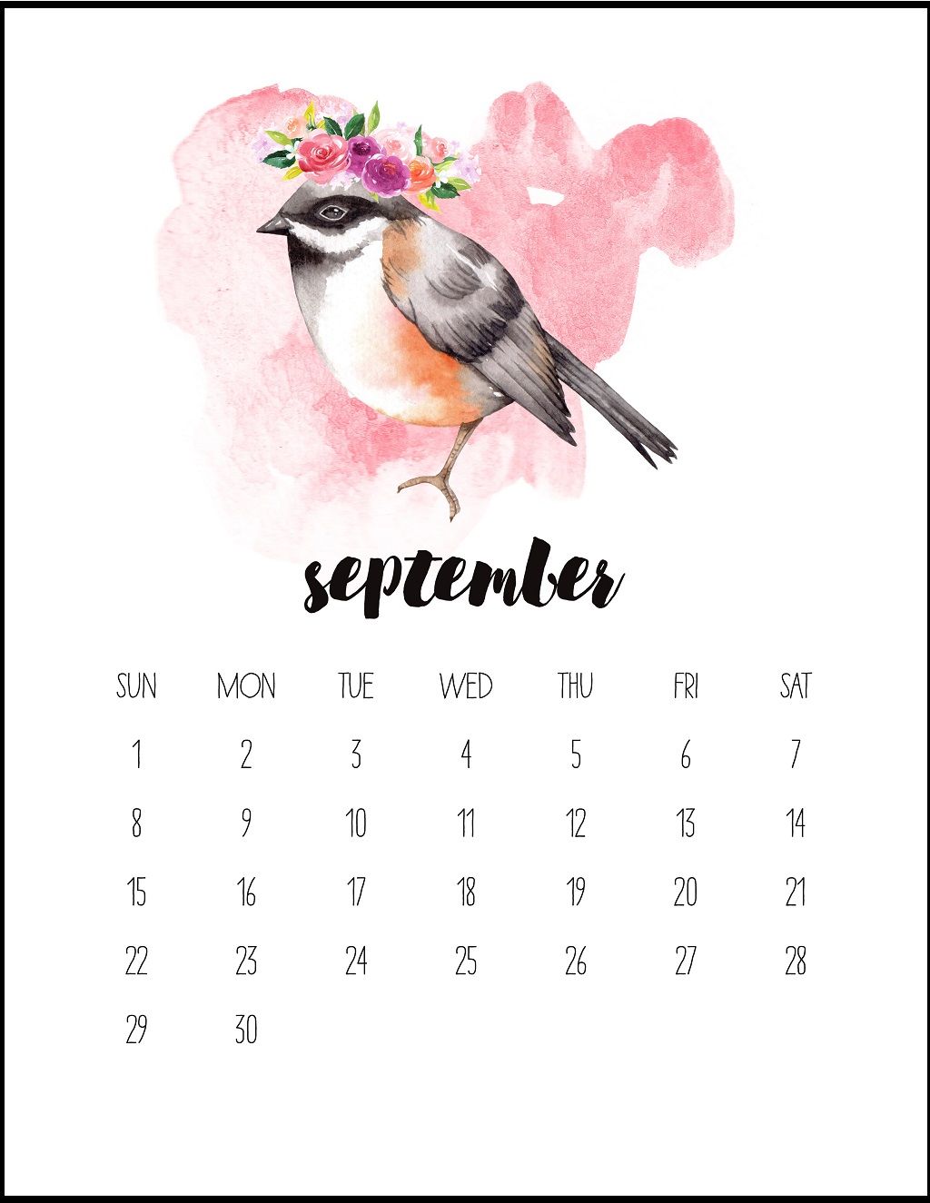 Watercolor September Printable Calendar Desktop