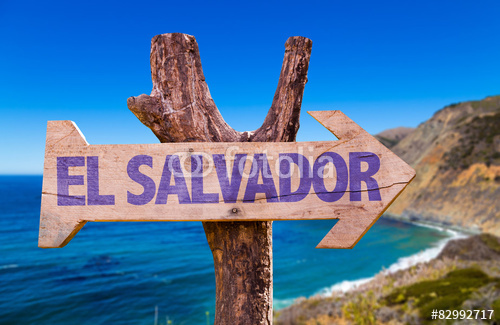El Salvador Wooden Sign With Coast Background Stockfotos Und