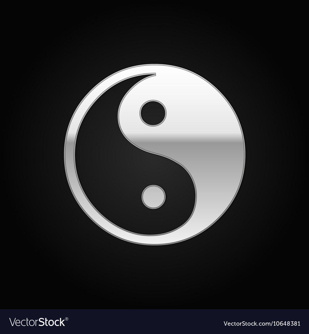 Silver Yin Yang Symbol Icon On Black Background Vector Image