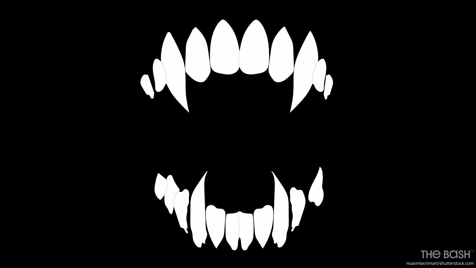 Зубы вампира на черном фоне