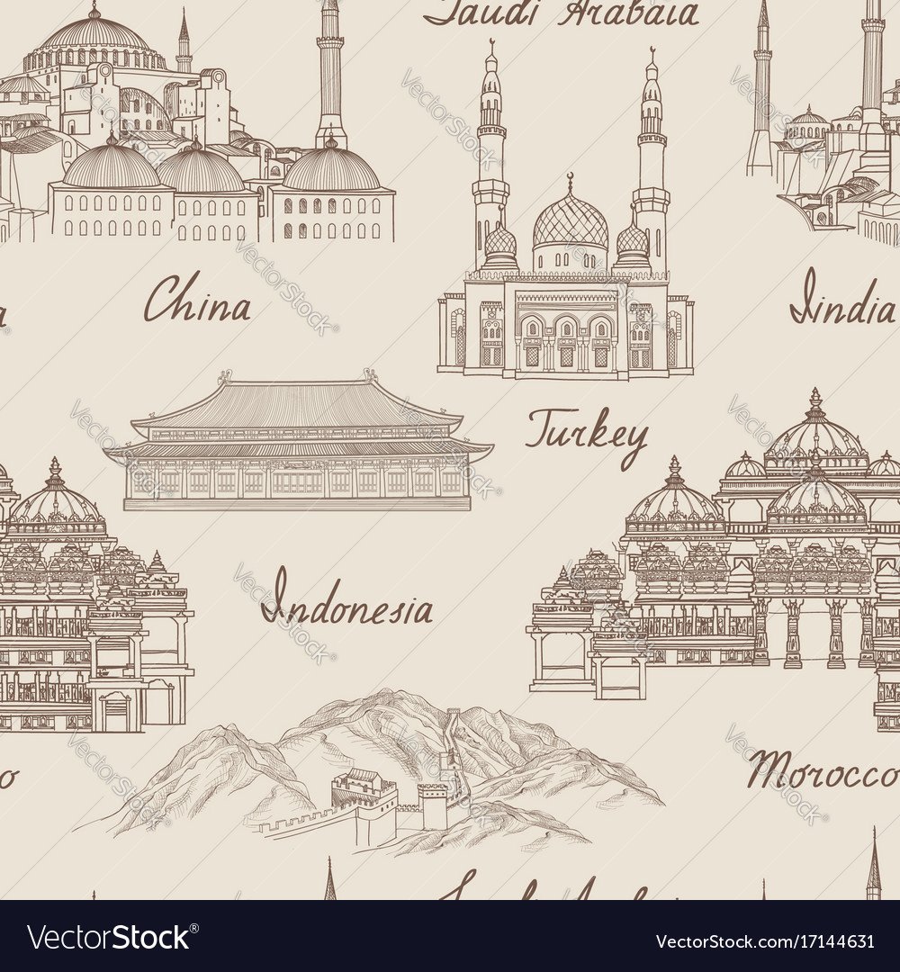 Travel asia background world famous landmark Vector Image