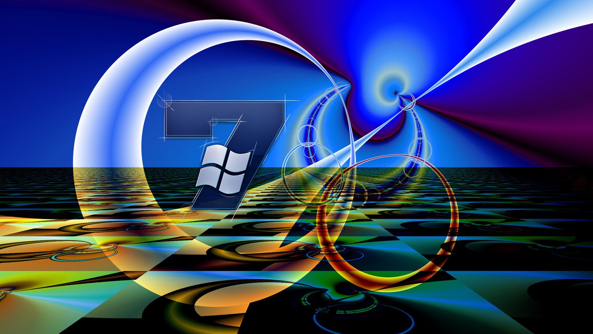 Abstract Windows 7 wallpaper with swirling shapes and colors