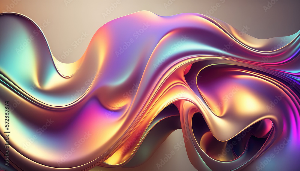 Abstract Fluid Iridescent Holographic Neon Curved Wave In Motion