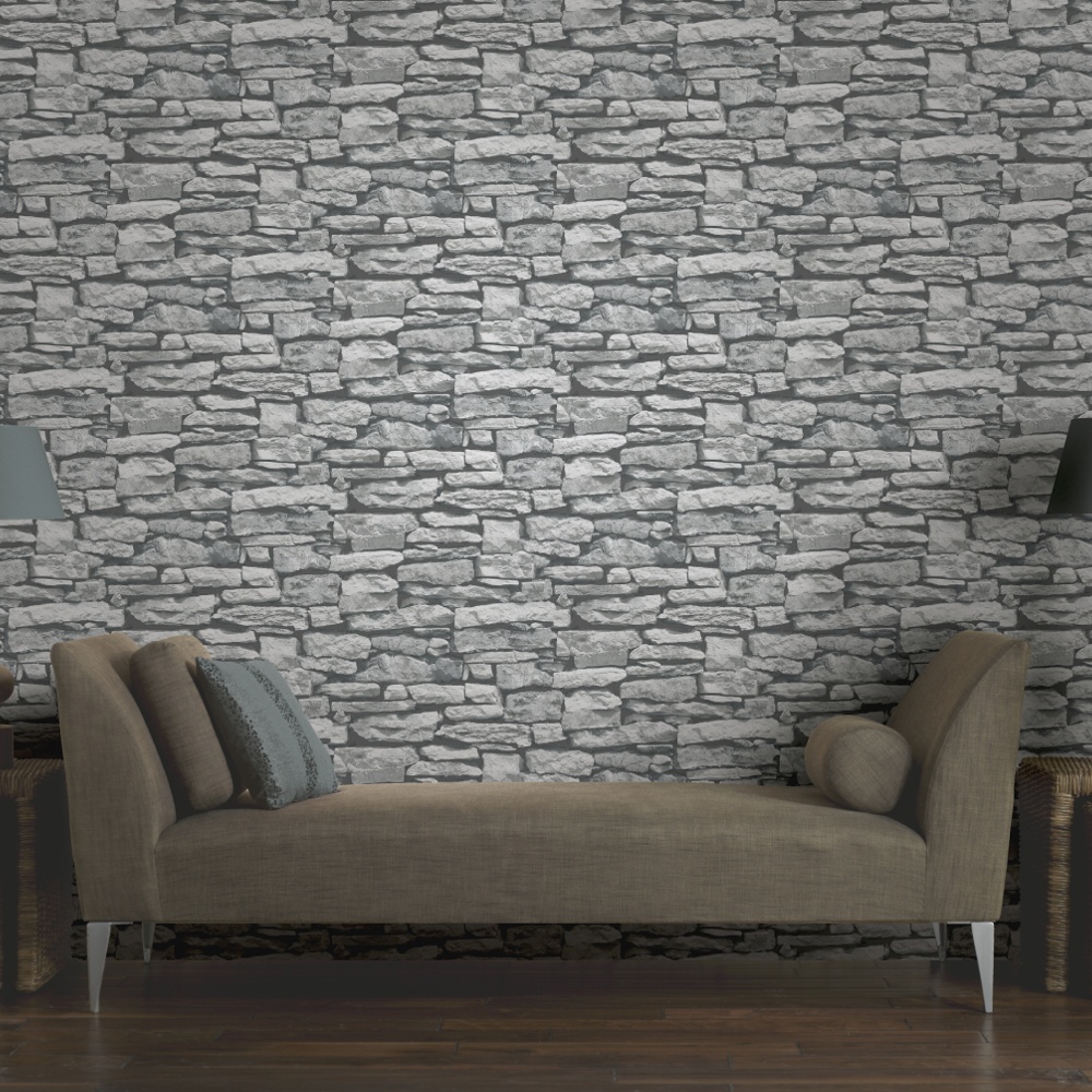 Moroccan Stone Wall Grey Brick Effect Photographic Wallpaper