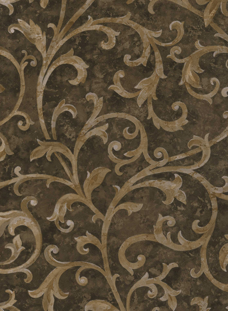 Black Old Leaf Scroll Wallpaper Traditional