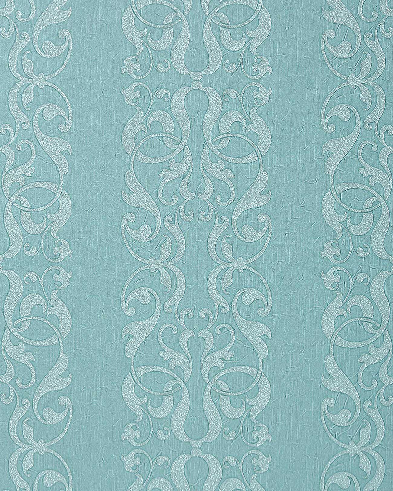 Baroque Wallpaper Decorative Stripes Damask Pattern Turquoise