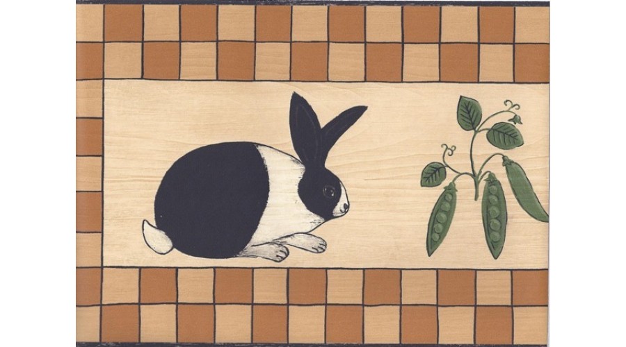 Home Black Orange Beige Wooden Rabbit Vegetables Wallpaper Border