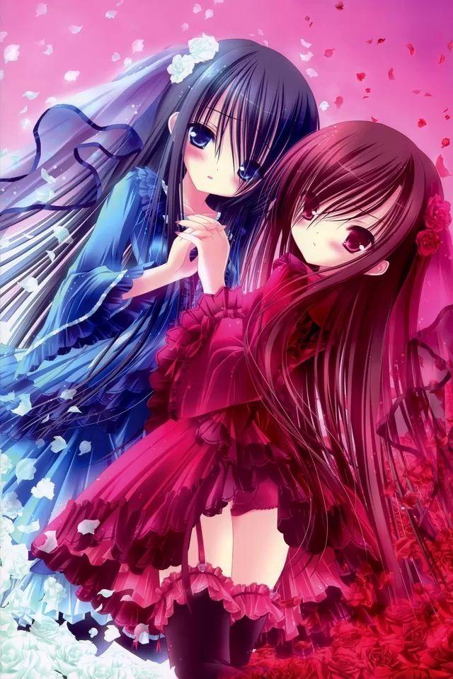 Red And Blue Double Girl iPhone 4s Wallpaper