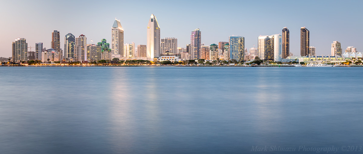 San Diego Skyline From Coronado Island At Sunset With City Lights