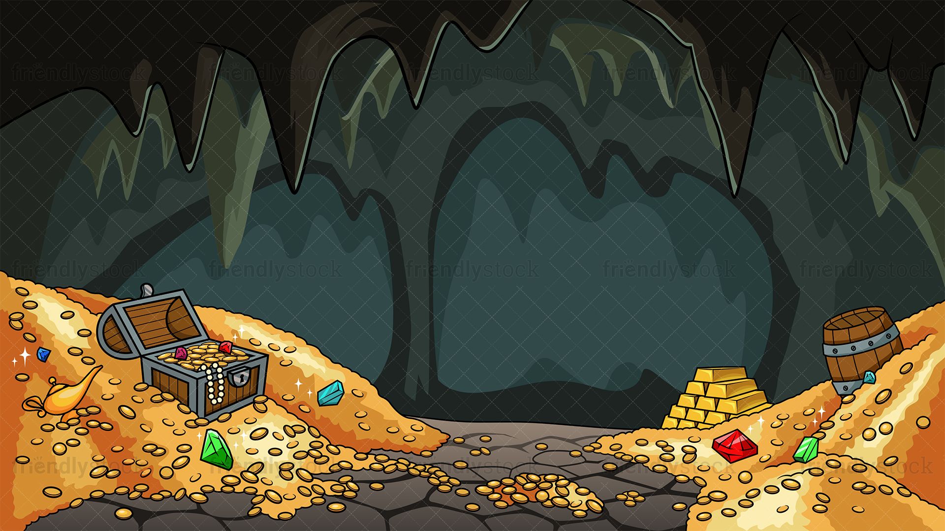 Treasure Cave Background Cartoon Vector Clipart Friendlystock