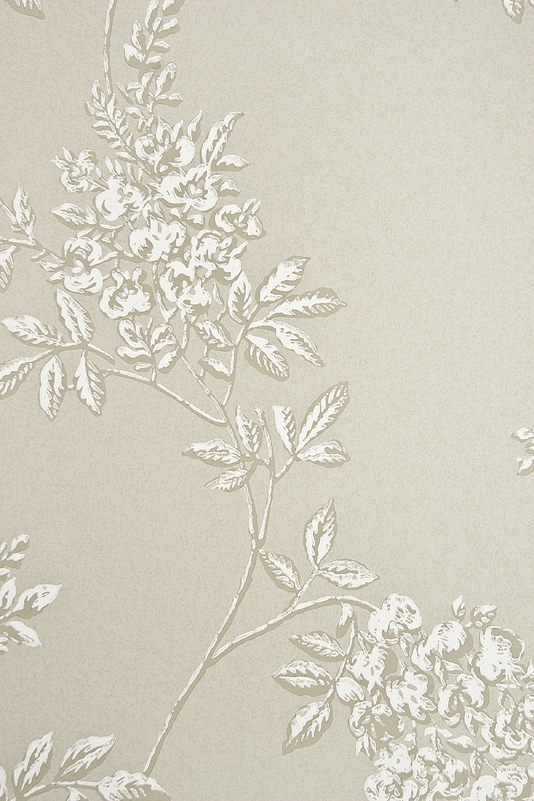 Wisteria Wallpaper Linen With White And Grey Brown