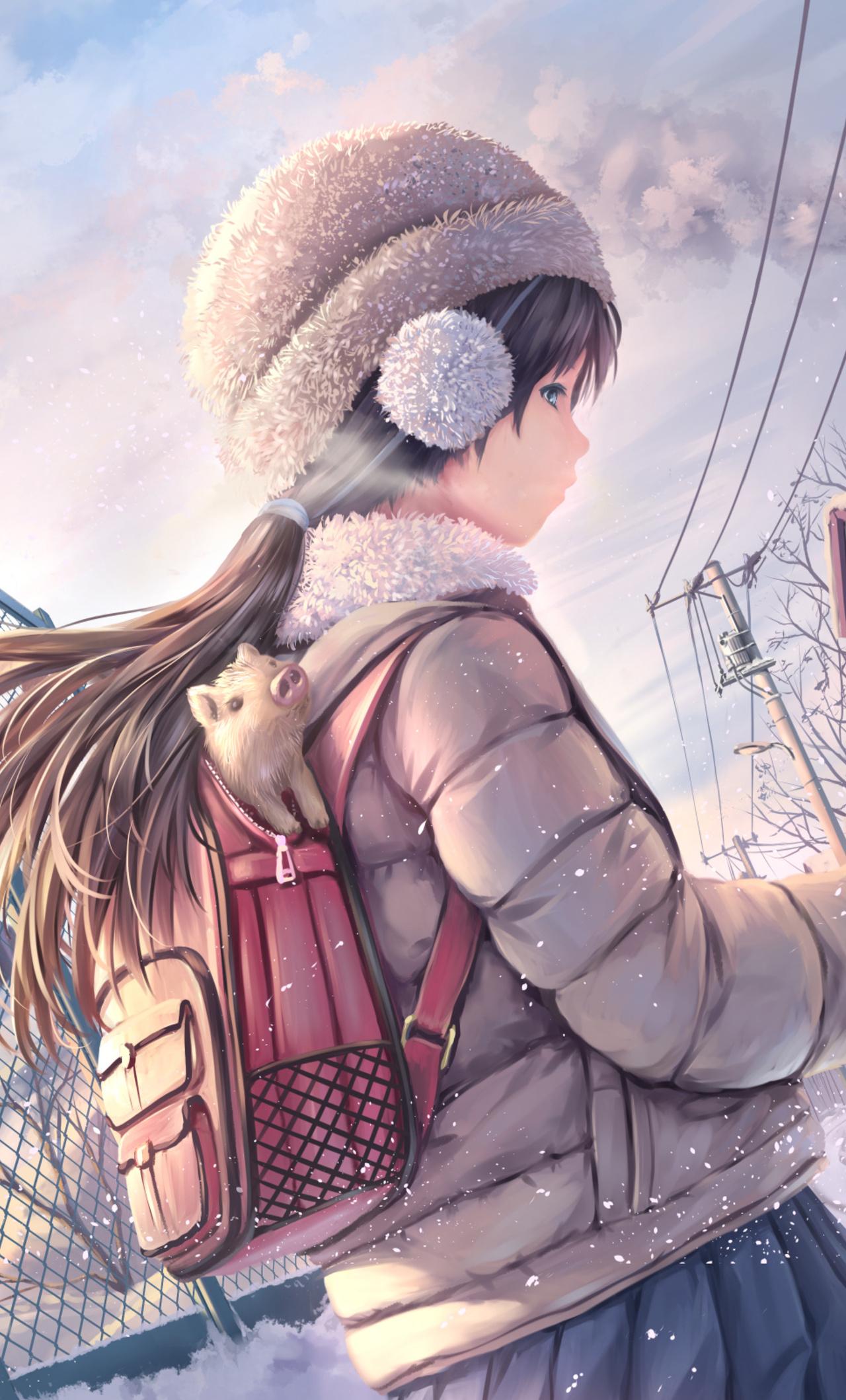 1280x2120 Brunette Anime Girl Snow Covered iPhone HD 4k