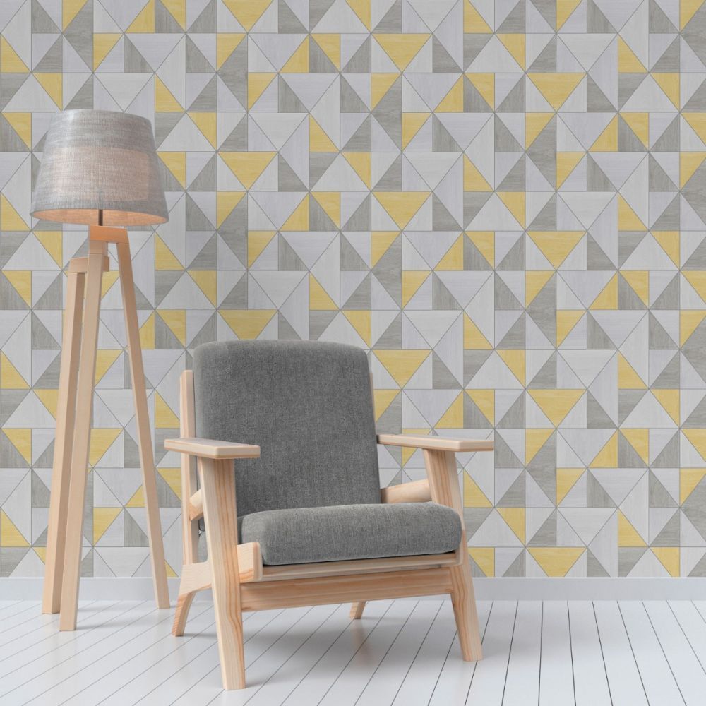 Grey And Yellow Living Room Wallpaper