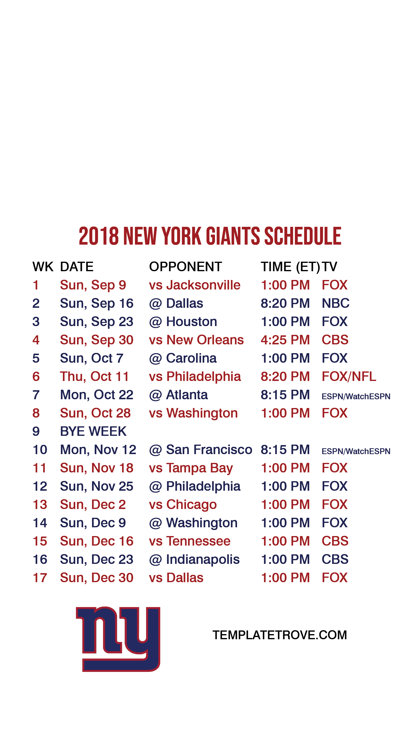New York Giants Lock Screen Schedule For iPhone Plus