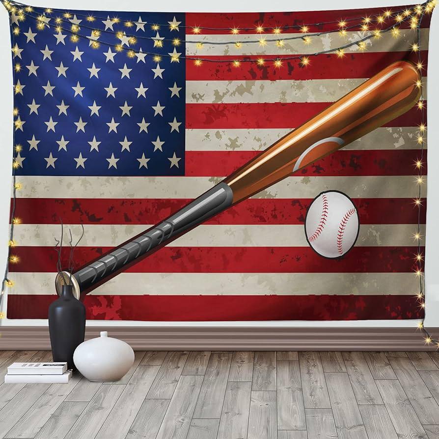 Amazoncom Ambesonne American Flag Tapestry Baseball Bat and