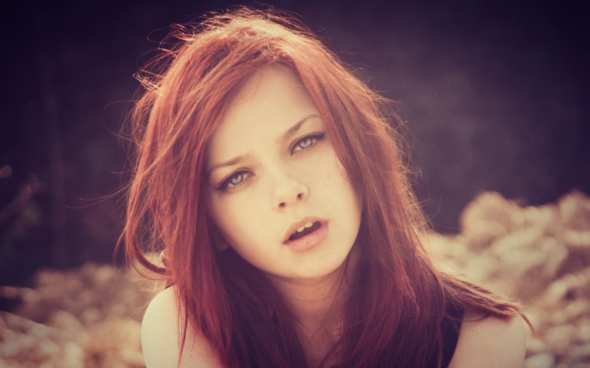 Women Redhead Model Face Filter Open Mouth