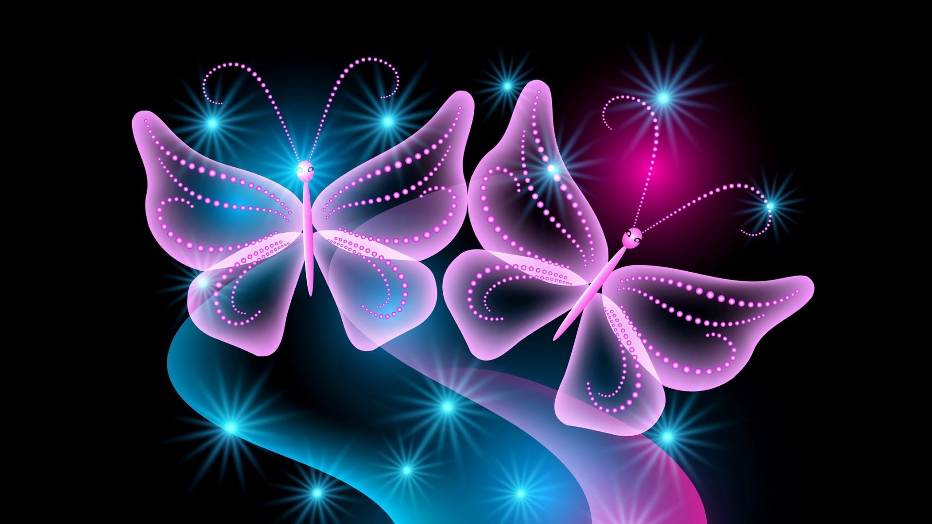 Wallpaper Butterflies Neon Light