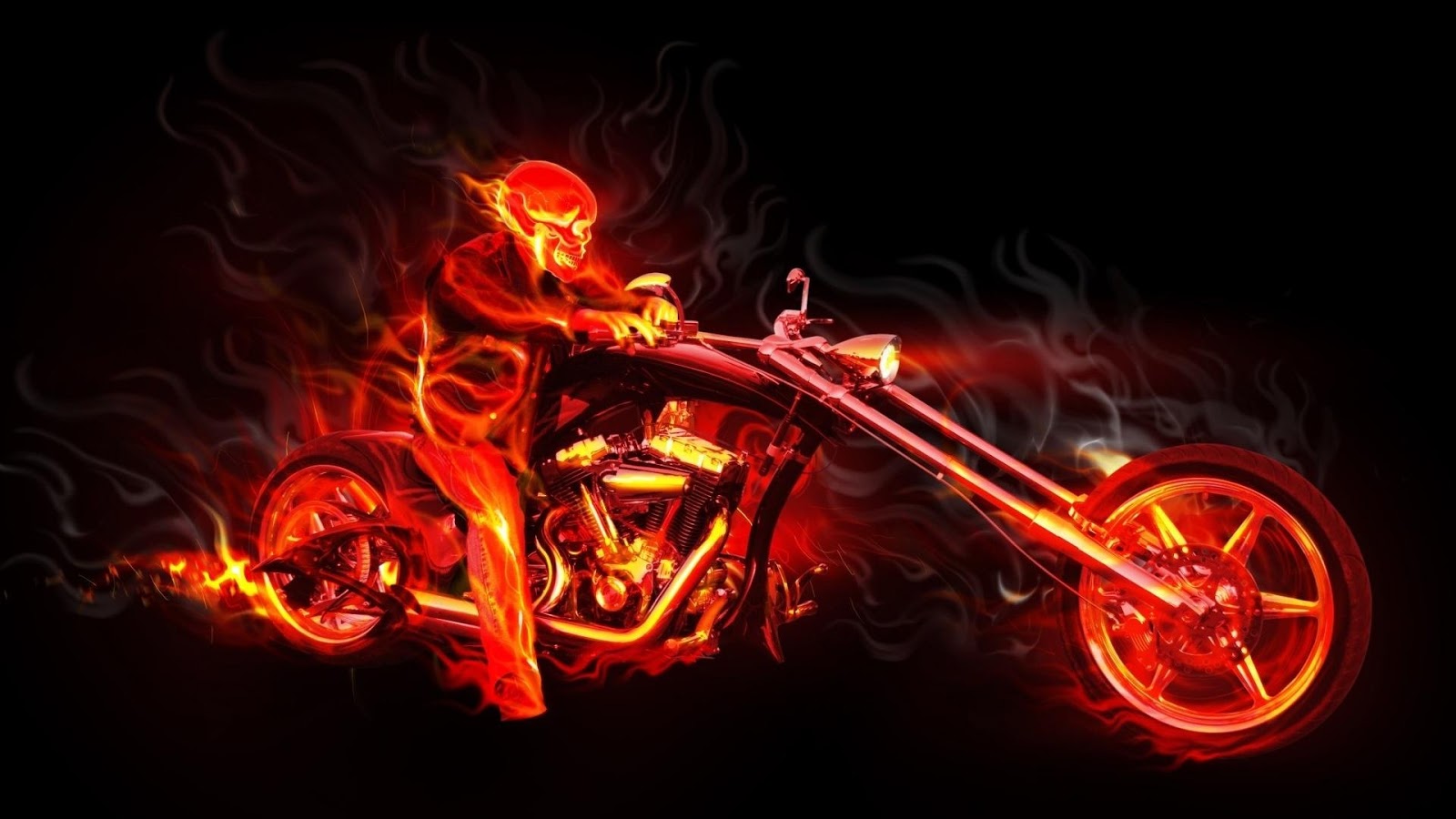 Motorcycle Skull Flames Fantasy Wallpaper HD