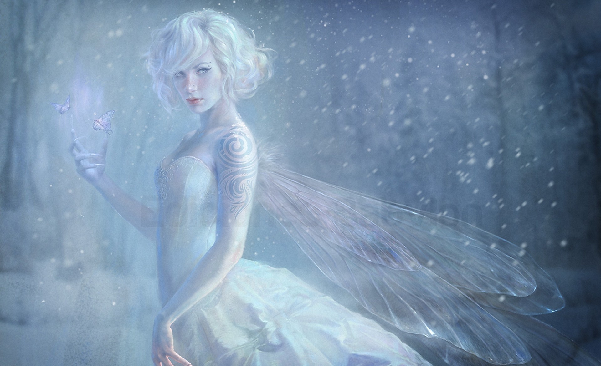 Fantasy Girl Wallpaper Digital Art Wings Snow Fairy