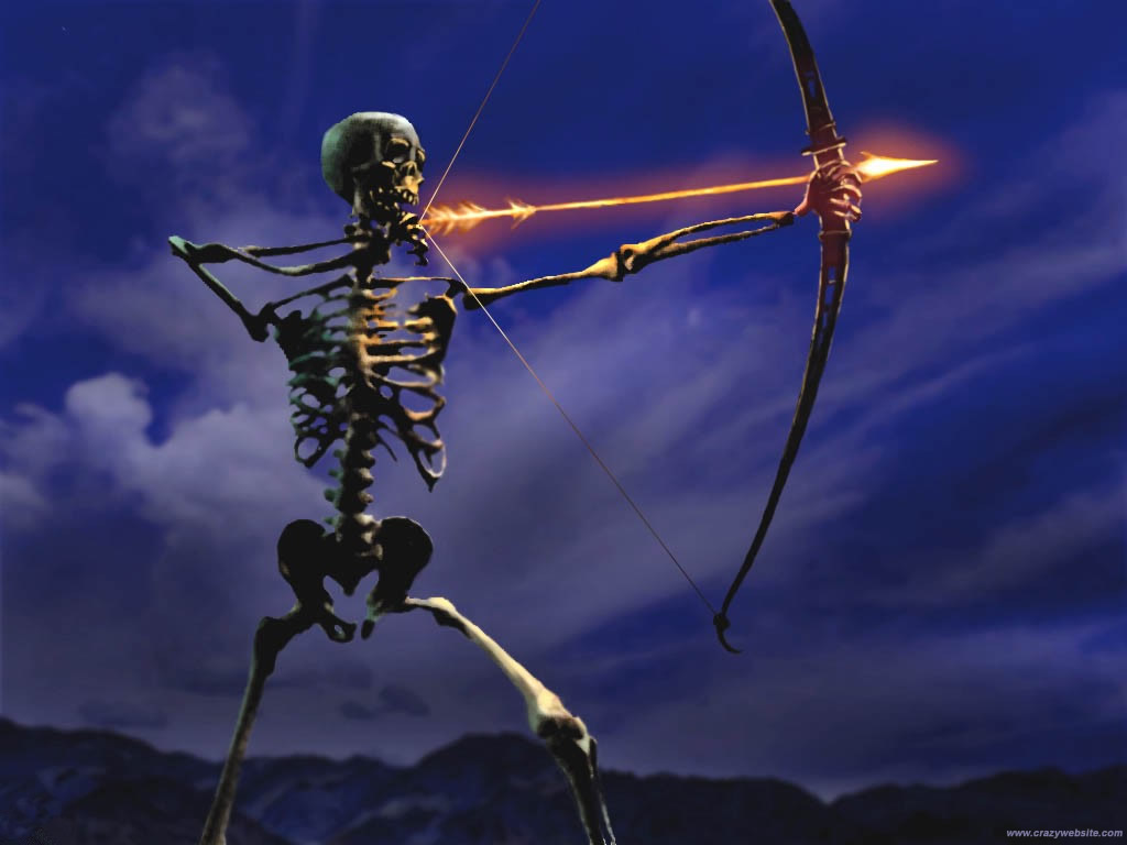 Funny archery sports theme widescreen computer wallpaper a skeleton