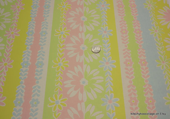 S Vintage Wallpaper Pastel Floral Daisy Stripe