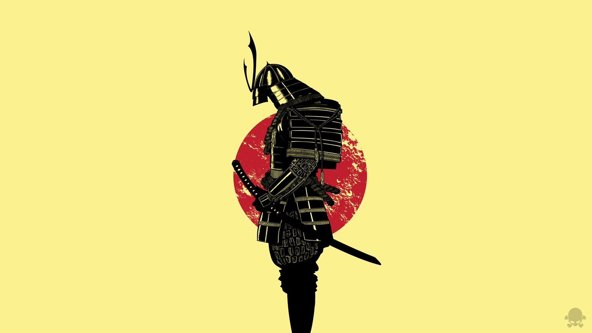 A silhouette of a samurai stands against a backdrop of a stylized red sun, evoking a sense of Japanese history and warrior culture