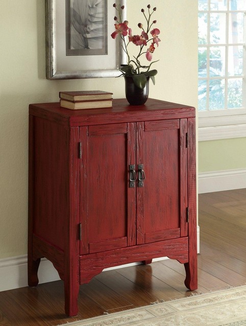 Rustic Red Accent Cabi With Doors Traditional Side Tables And End