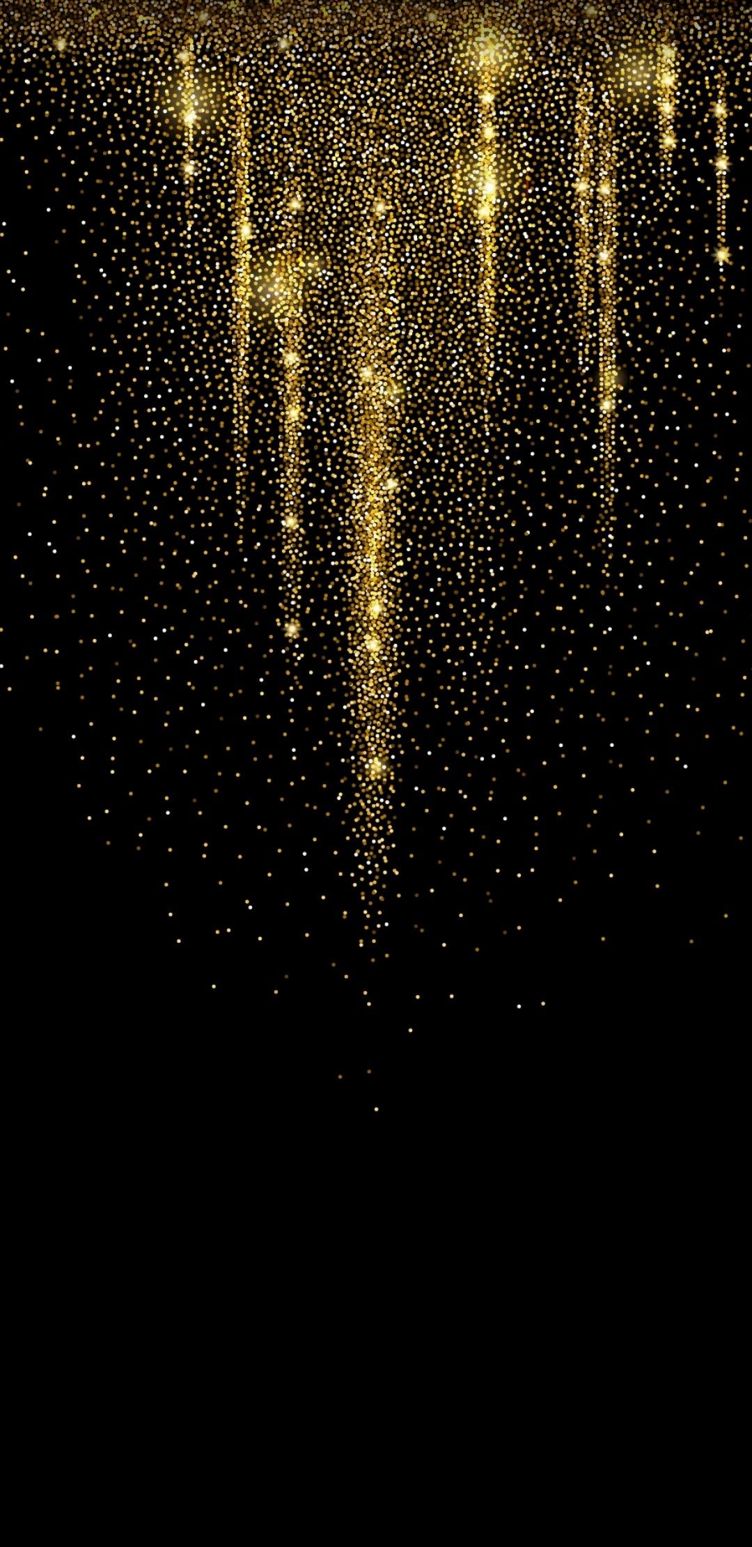 A luxurious black background with cascading gold glitter streams, perfect for a phone wallpaper