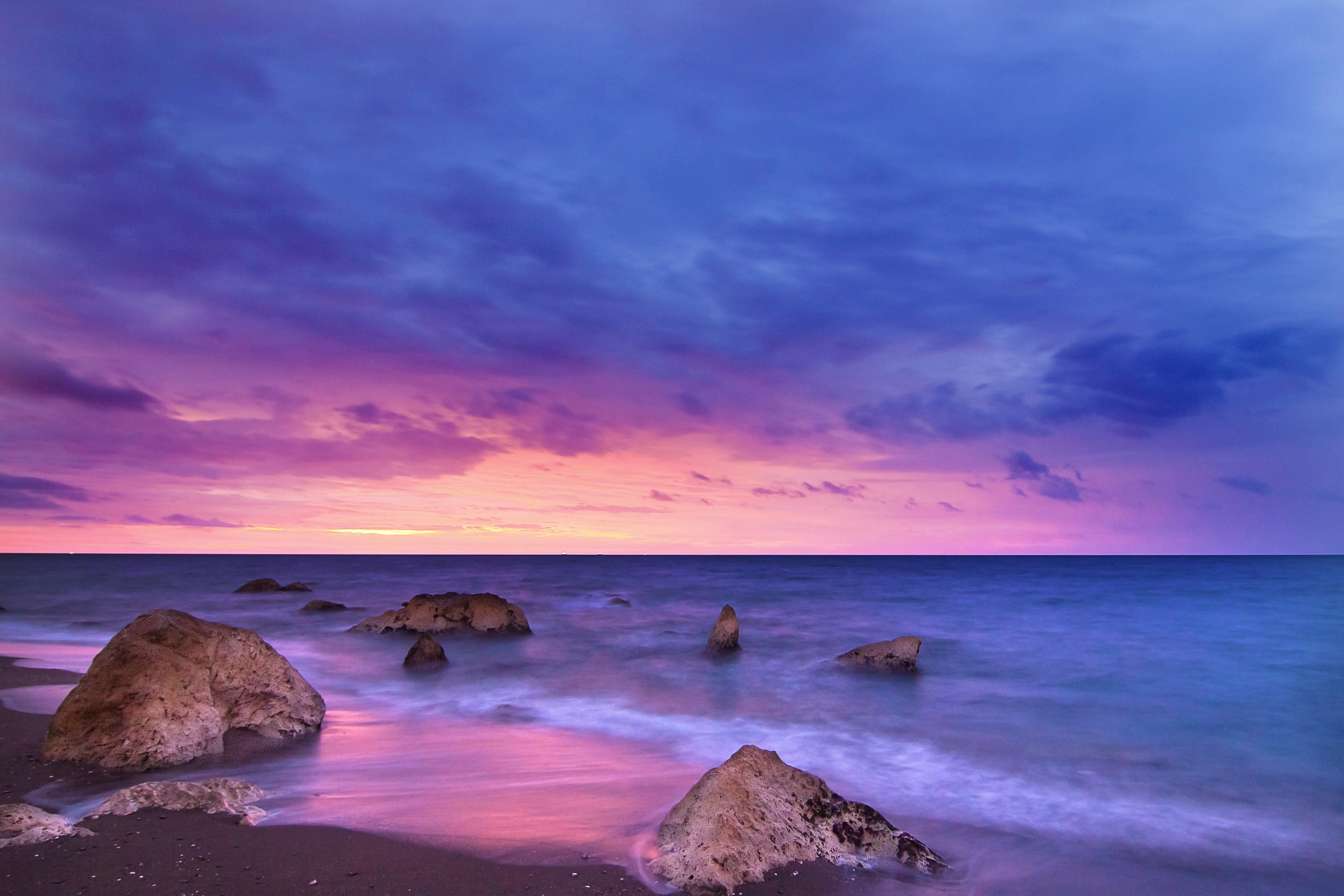 Pink And Purple Beach Sunset 4k Ultra HD Wallpaper Background