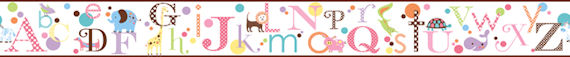 Migi ABC Alphabet Pink Wall Paper Border   Wall Sticker Outlet