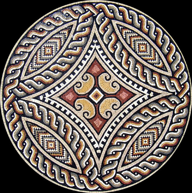 Custom Designed Handcut Roman Marble Mosaic Medallions Mediterranean