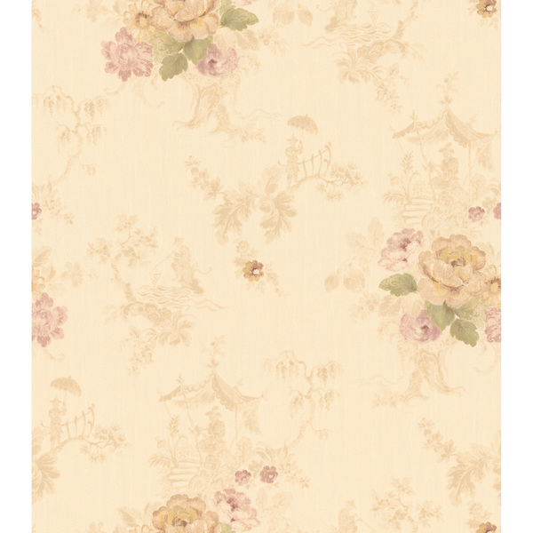 Brewster Beige Romantic Floral Wallpaper